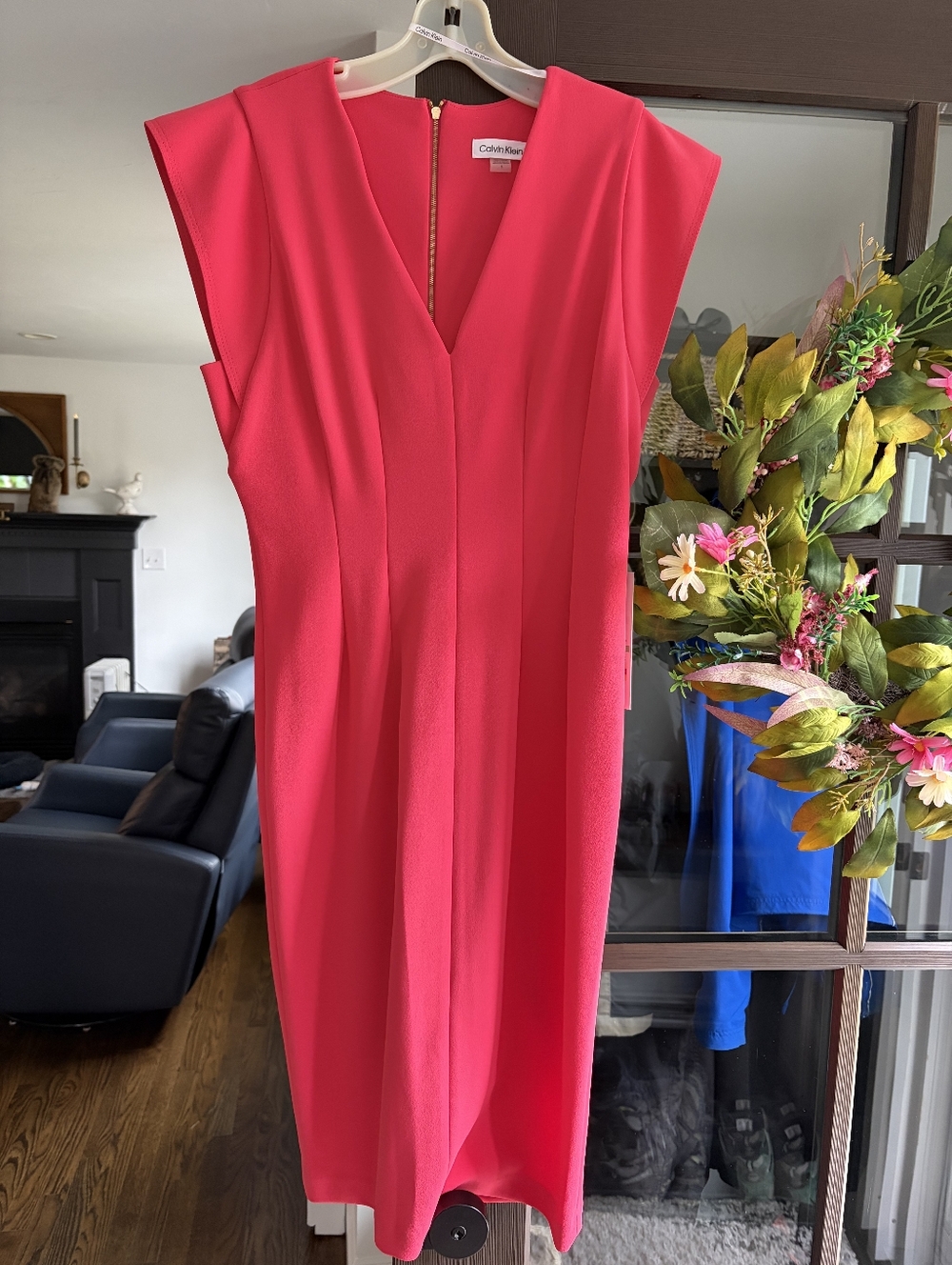 Calvin Klein Salmon/Pink Sheath Midi Dress with Back Zip